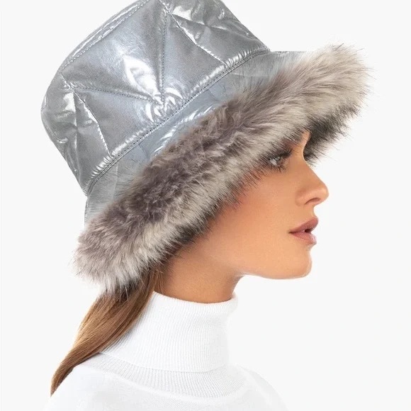 Eric Javits Silver Invincible Winter Puffer Bucket Hat NWT - Picture 3 of 10